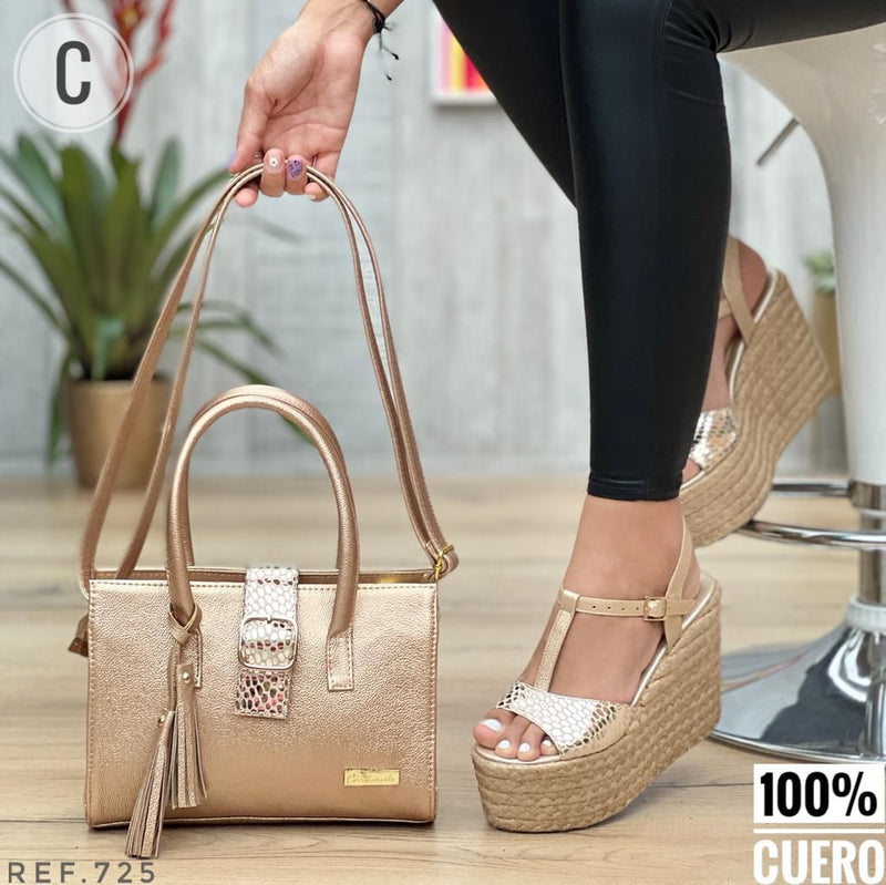 Combo Plataforma mujer Cuero, Bolso en cuero, Zapatos mujer Ref 725