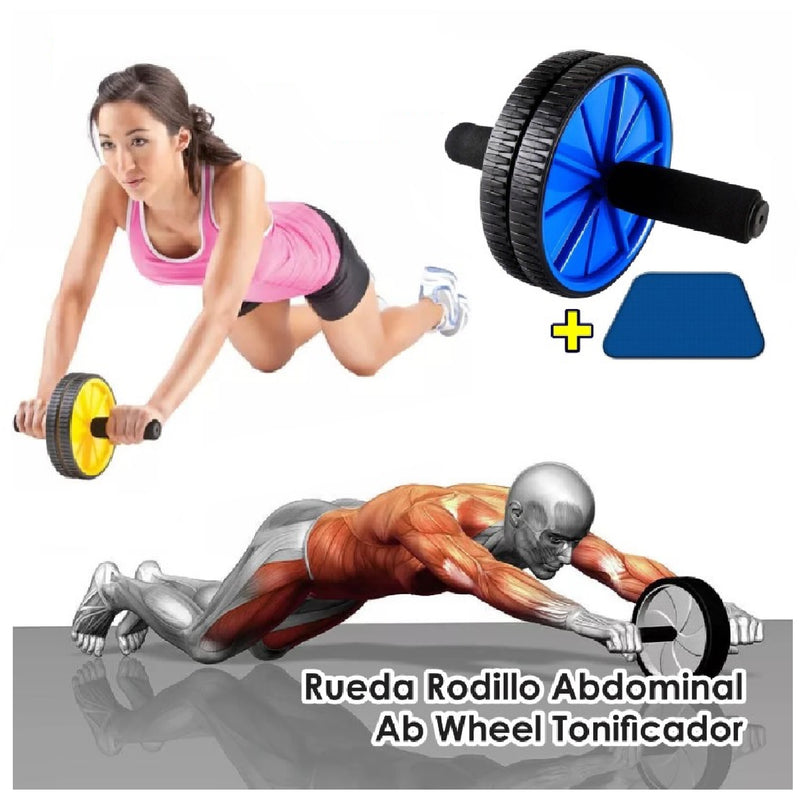 Doble Rueda Abdominal, Fortalecimiento Abdomen + Tapete, Ejercicio, Fitnes