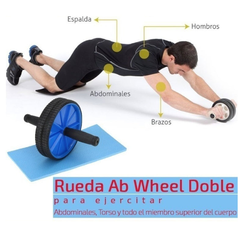 Doble Rueda Abdominal, Fortalecimiento Abdomen + Tapete, Ejercicio, Fitnes