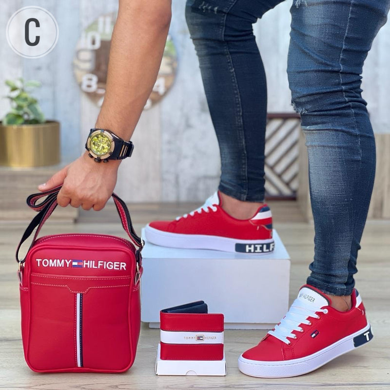 Trio Deportivo Tommy Caballero, Zapatos + Bolso+ Billetera Ref Tm 04