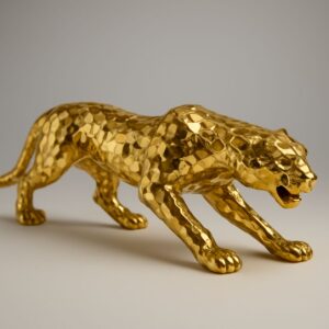 Estatua decorativa de leopardo grande de metal dorado