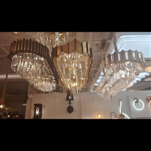 Lámpara Colgante Rectangular de Cristal y Metal Dorado 120×40 cm – LED Integrado