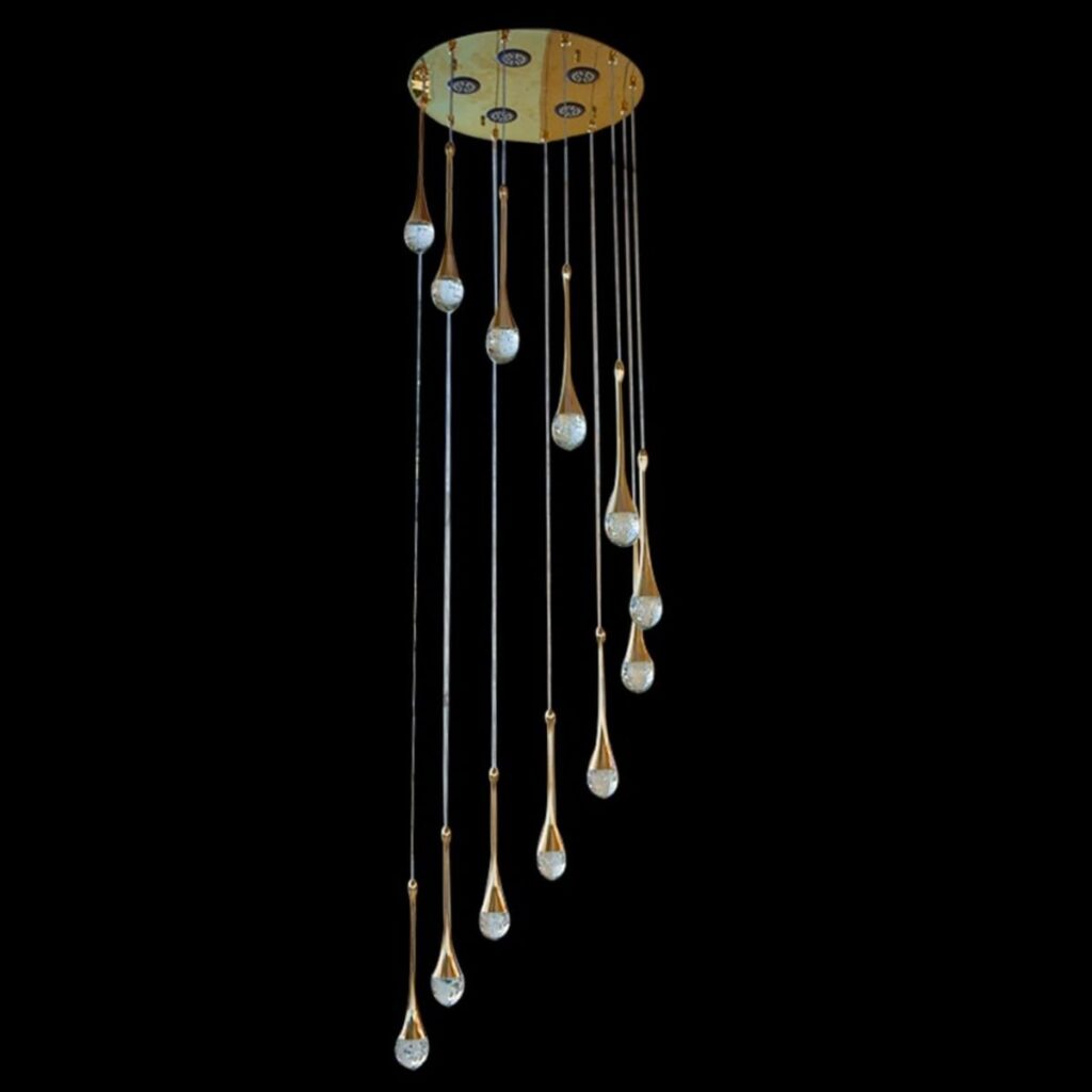 Lámpara Colgante Gota LED – 12 Colgantes, Plato 40 cm